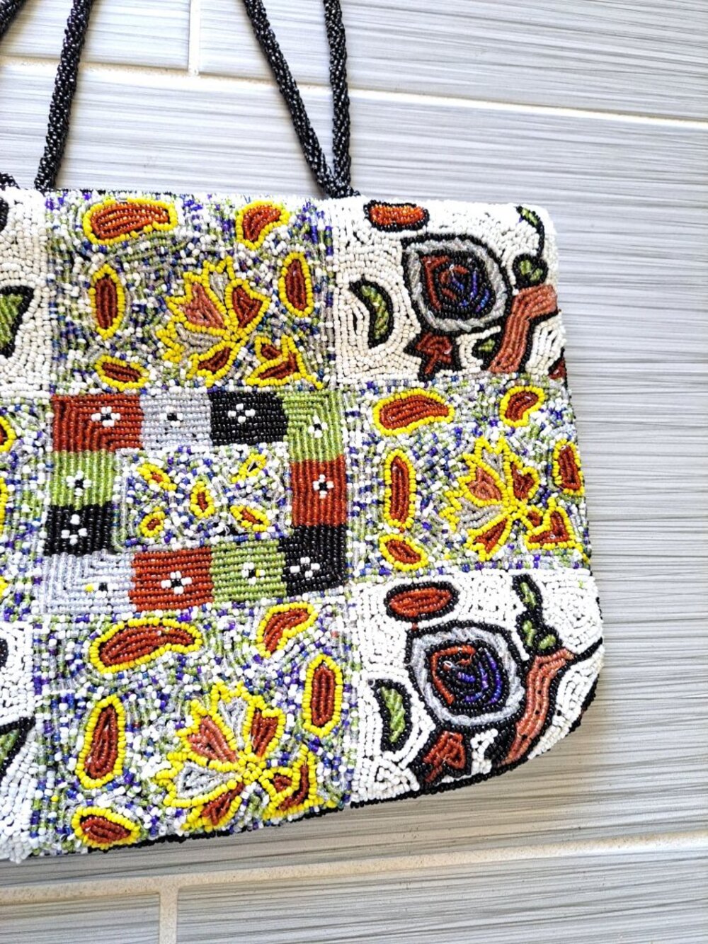 Vintage Fully Beaded Multi-Color Shoulder Bag Purse Floral Geometric Multicolor - Picture 7 of 11
